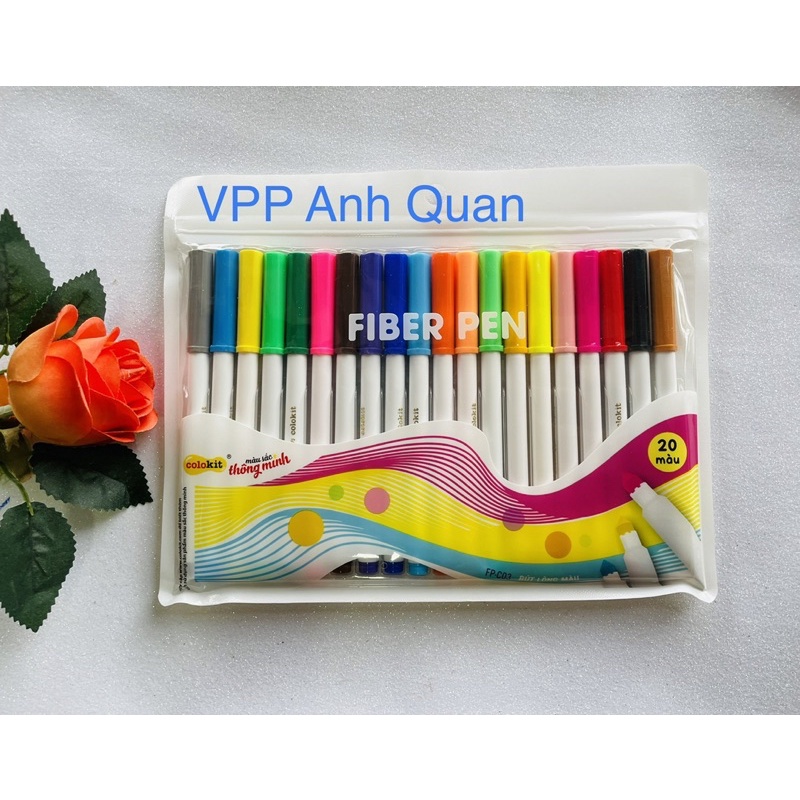 Bộ bút lông vẽ ,tô màu ,viết calligraphy tiêu đề sổ tay Fiber pen 20 màu  Thiên Long