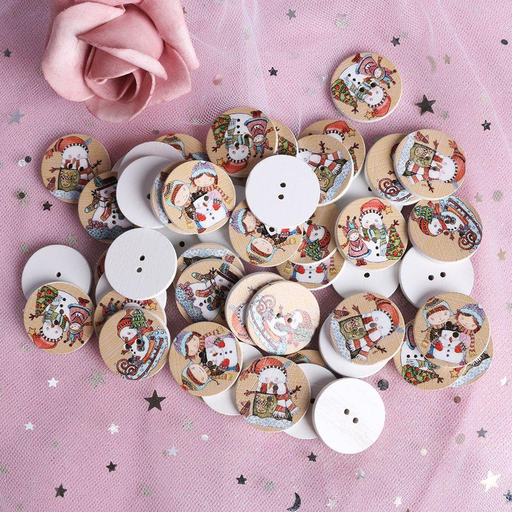 Set 50 Nút Gỗ Hình Người Tuyết Có Lỗ Dùng Làm Đồ Thủ Công DIY