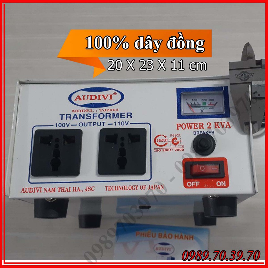 Biến thế dây đồng audivi 2 KVA - 20A chuyển điện 220v ra 100v sử dụng hàng nội địa Nhật - Shophangnhat