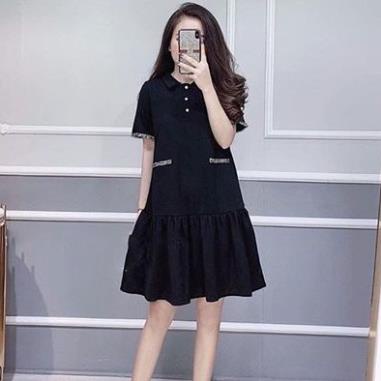 VIP Đầm bầu đẹp - váy bầu đuôi cá cổ bẻ túi phối dạ HD08