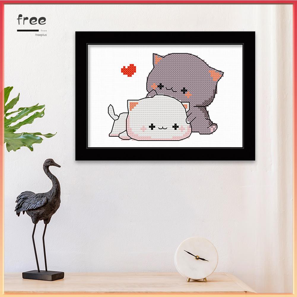 Tranh thêu chữ thập 11ct tự làm 25x20cm hình chó mèo