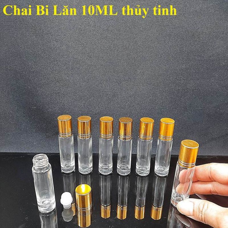 Lọ Chiết Nước Hoa 10ML thủy tinh (combo 30 cái) mẫu Trụ Tròn - Nắp nhựa vàng – Chai Bi Lăn 10ML – Chai thủy tinh nhỏ