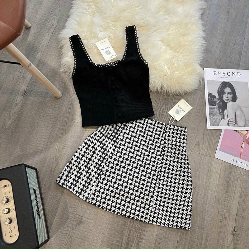 Chân váy dạ ziczac dáng chứ A, Chân váy dạ hoạ tiết ziczac hottrend