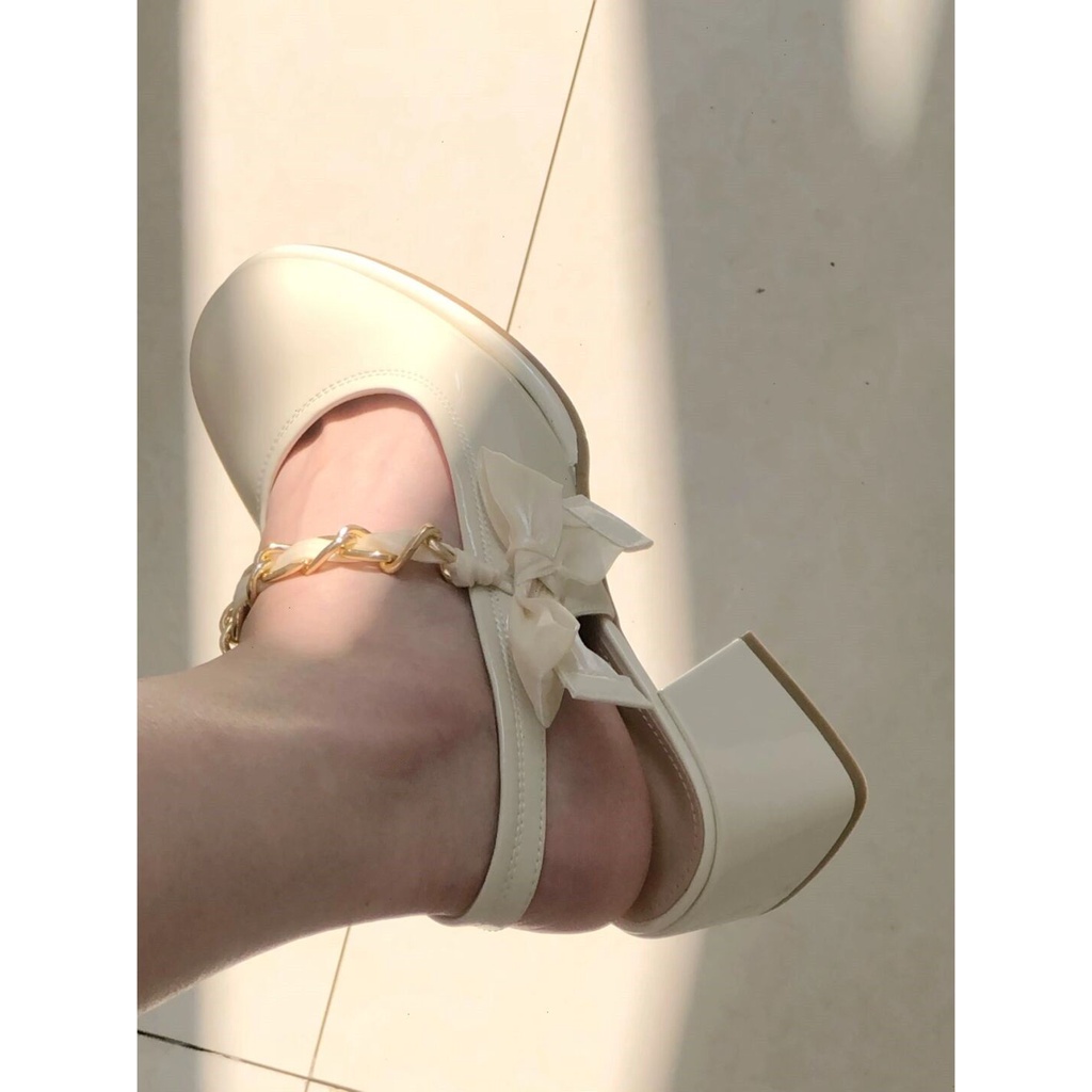 Giày Sandal Cao Gót Đế Dày Đính Nơ Xinh Xắn Thời Trang