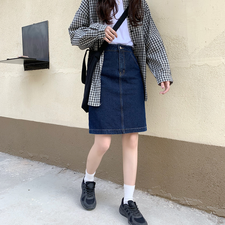 Chân Váy Denim Lưng Cao Màu Xanh Lam Đậm 33314