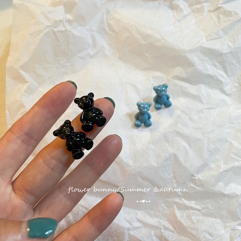 Bông Tai Hình Gấu Hoạt Hình Màu Xanh Dương Dễ Thương Xinh Xắn