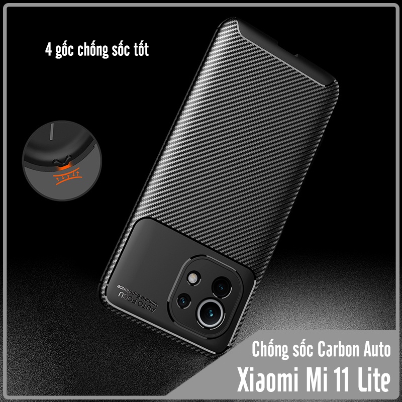 Ốp lưng cho Xiaomi Mi 11 Lite 4G - 5G - NE chống sốc Carbon Auto Focus