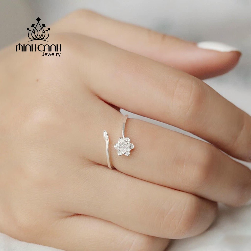 Nhẫn Mảnh Bạc Ta Hoa Mai Trắng Freesize - Minh Canh Jewelry