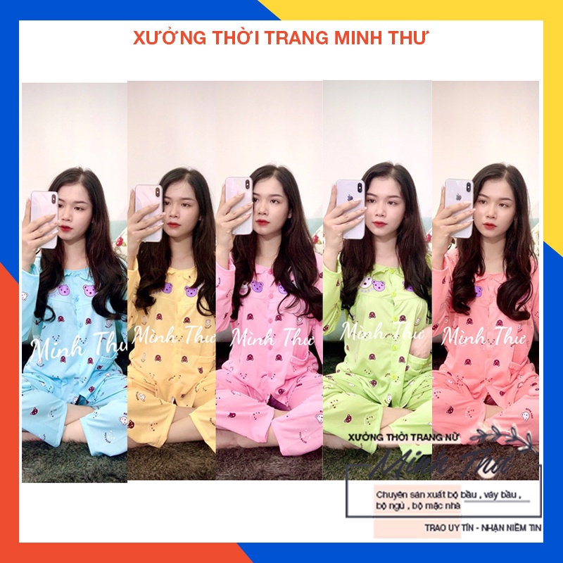 Bộ bầu - bộ sau sinh - cho con bú - chất liệu cotton ( lá sen đầu gấu  - QDTD - MS - 021 )