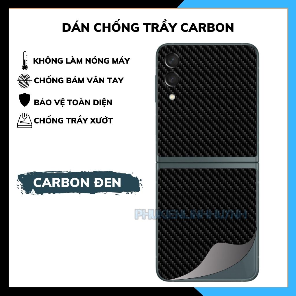 Samsung Z Flip 3_Dán Film Carbon mặt lưng chống trầy, không bám vân tay