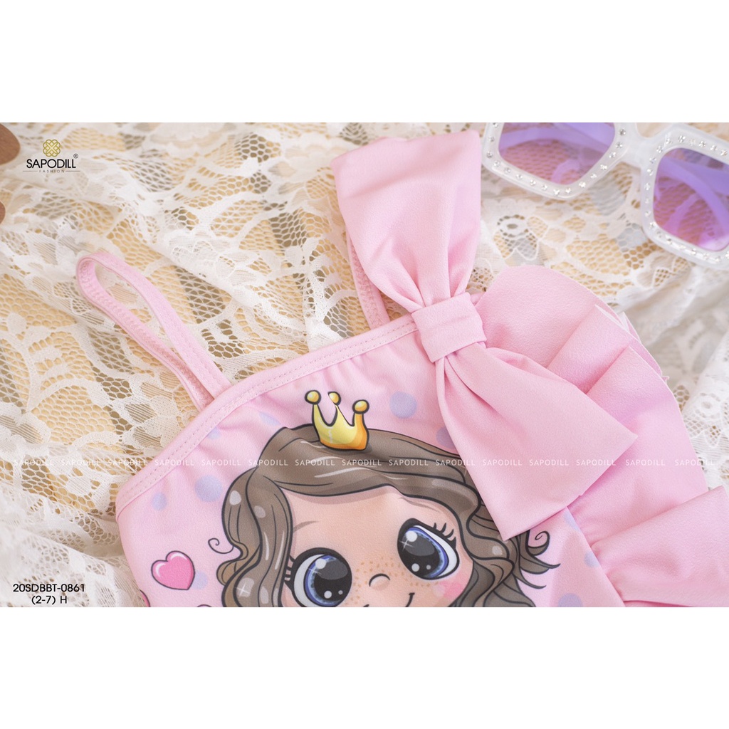 ĐỒ BƠI BIKINI BÉ GÁI ĐÍNH NƠ NGỰC IN CÔNG CHÚA 8-25KG