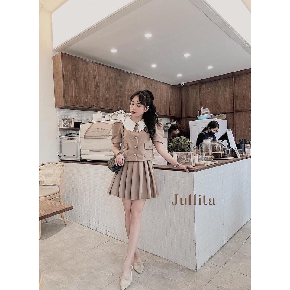 Sét Đồ Nữ ,Sét Áo Tay Bồng  Phối Cổ kèm Chân Váy Xếp Ly | BigBuy360 - bigbuy360.vn