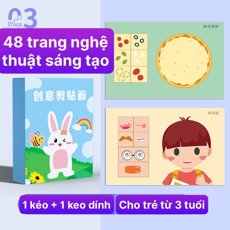 Cắt Dán Nghệ Thuật Sáng Tạo Cho Bé 96 Trang Tặng 2 Kéo + 2 Keo Dán