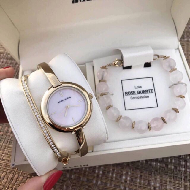 [Thanh lý hàng hộp xấu, đồng hồ mới nguyên, chính hãng bao check] Set đồng hồ nữ Anne Klein vòng đá thạch anh