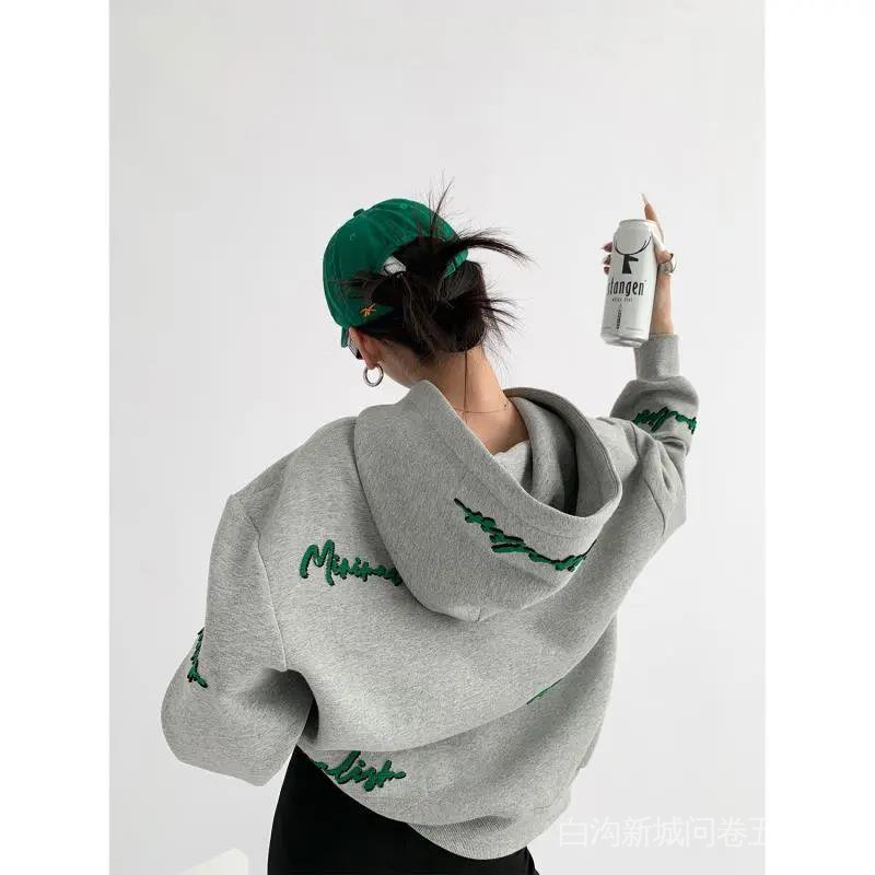 Áo hoodie có mũ trùm đầu dáng rộng tay dài thời trang xuân thu cho nữ