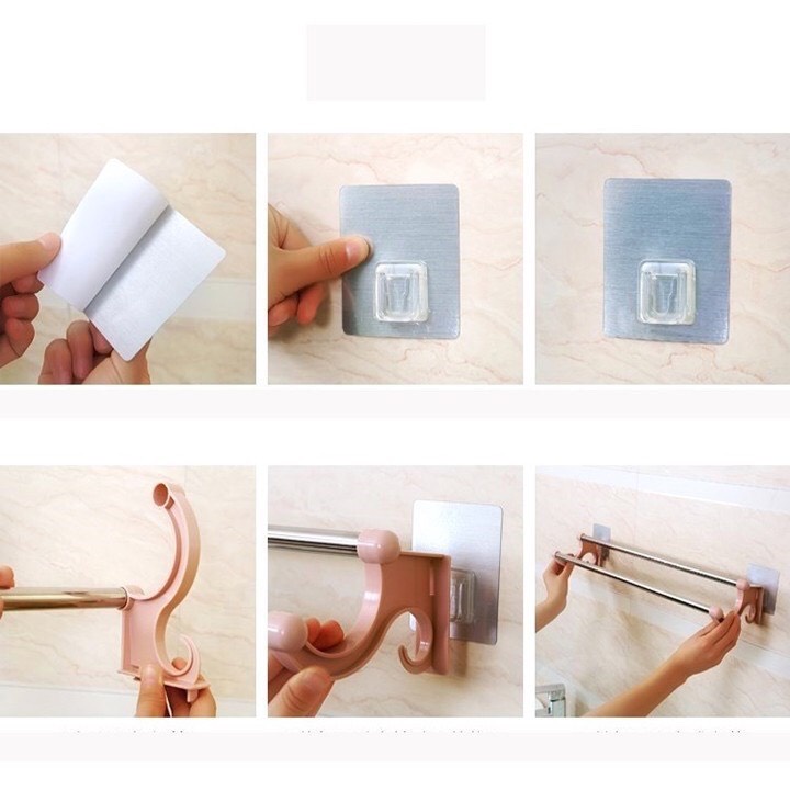 Giá treo khăn nhà tắm 2 thanh chất liệu inox dính tường không cần khoan