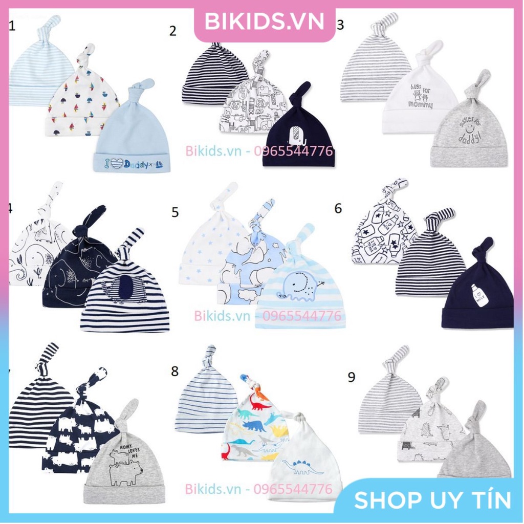 Mũ sơ sinh set 3c Momcare bé trai (0-6M)