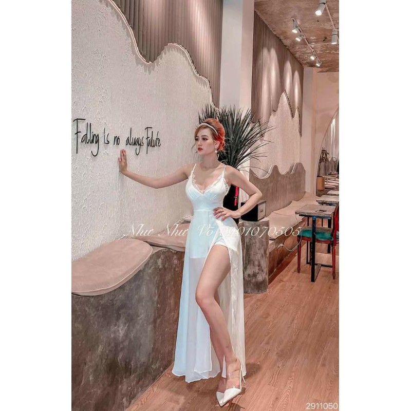 Đầm maxi 2 dây cổ viền ren