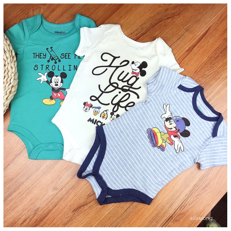 Bộ Áo Liền Quần Bằng Cotton In Hoạt Hình Dành Cho Bé Trai Gái 0-12 Tháng Tuổi