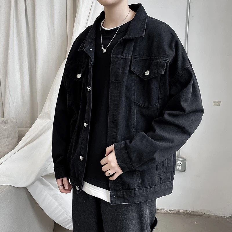 Áo khoác jeans đen trơn denim jacket unisex