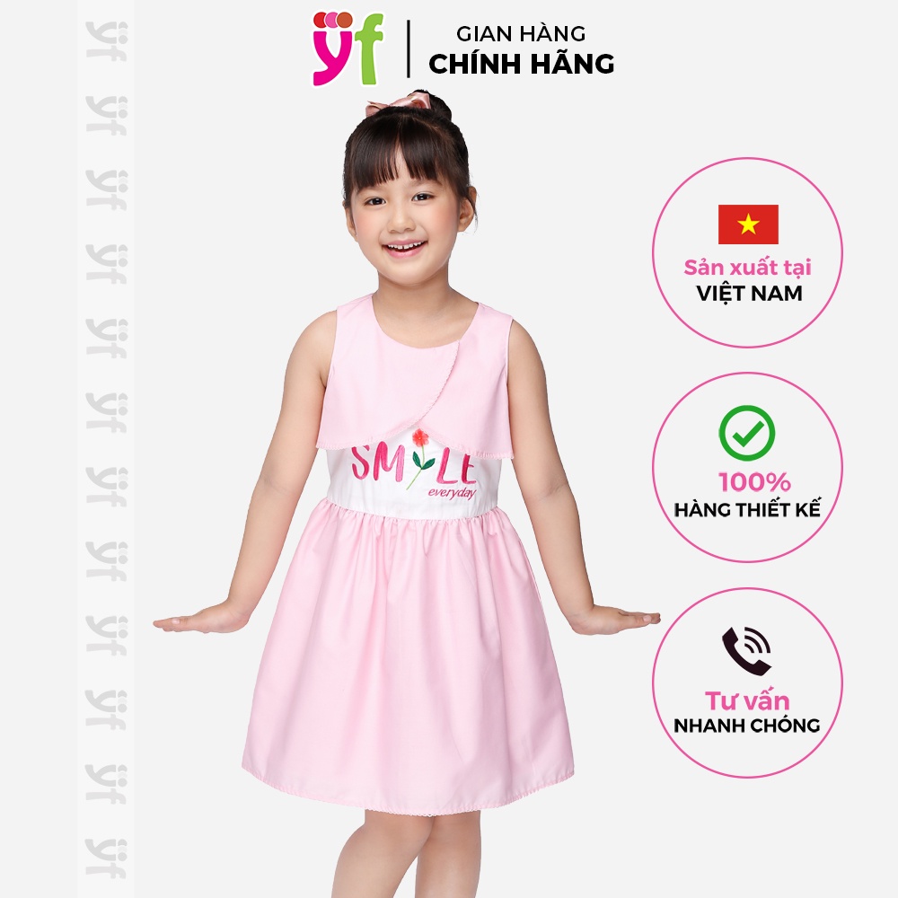 Đầm Xòe Cho Bé Thêu Chữ Smile Everyday, 2 màu đỏ &amp; hồng hiệu YF - YDX004-0