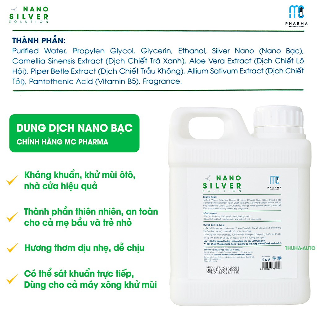 Dung dịch Nano bạc khử khuẩn khử mùi ô tô phòng ở chuyên dụng cho máy xông phun khói chính hãng Mc Pharma - Can 1L