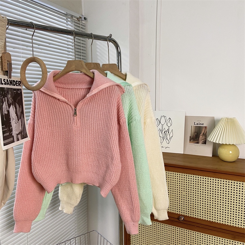 Áo Khoác Lửng Tay Dài Có Khóa Kéo Màu Sắc Đơn Giản Cho Nữ