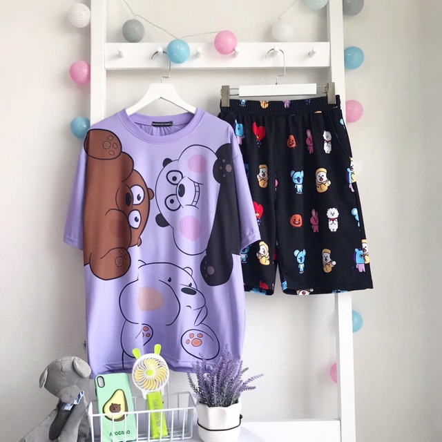[COMBO TIẾT KIỆM] 10 Mẫu Set Cartoon Unisex Áo Thun Tay Lửng 3D Ảnh Thật