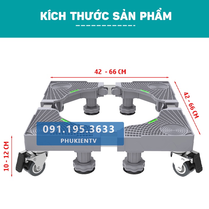 Chân Đế Máy Giặt / Tủ Lạnh - 8 Trụ 4 Bánh - ErgoTek MG8T4B - Kệ Để Máy Sấy - Máy Rửa Bát Cao Cấp