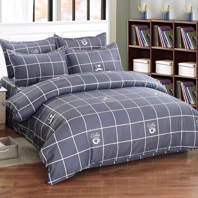 Ga giường 1m6 1m8 caro vương miện sang chảnh cho phòng ngủ của bạn