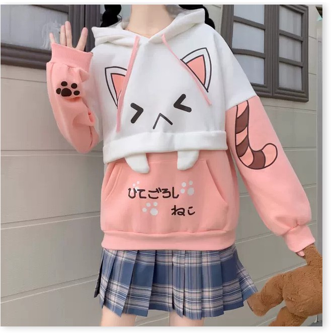 ÁO HOODIE NỮ PHỐI HỌA TIẾT MÈO CUTE | BigBuy360 - bigbuy360.vn
