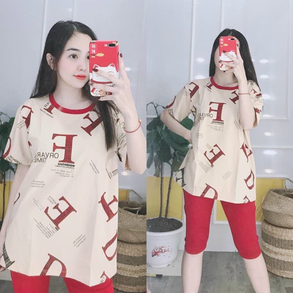 Set bộ lửng mặc nhà in chứ FE dễ thương size 40-67kg