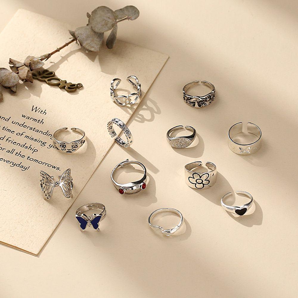 LILYES Set 12 Nhẫn Đeo Tay Phong Cách Vintage Hàn Quốc Cá Tính