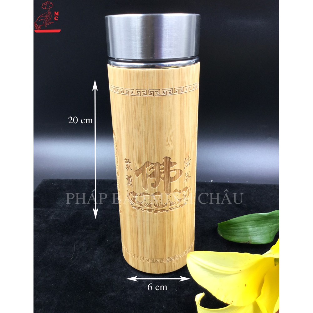 [PHÁP BẢO MINH CHÂU] Bình Trà Giữ Nhiệt Tâm Kinh Gỗ - ĐẸP MÊ LY