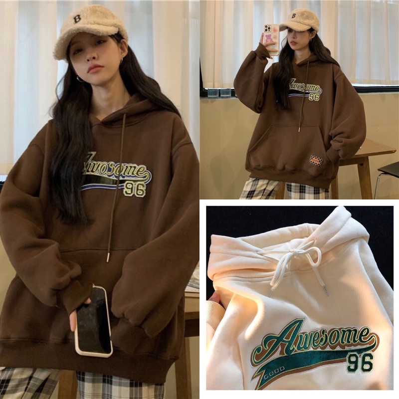 Áo Nỉ Mũ Hoodie Zip AWESOME-96 Chất Nỉ Ngoại 2 Lớp Dày Dặn Form Rộng Tay Phồng-Unisex Nam Nữ( Hàng Sẵn)