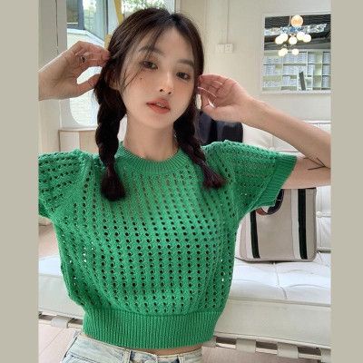 Áo lưới màu Quảng châu cổ tròn bo