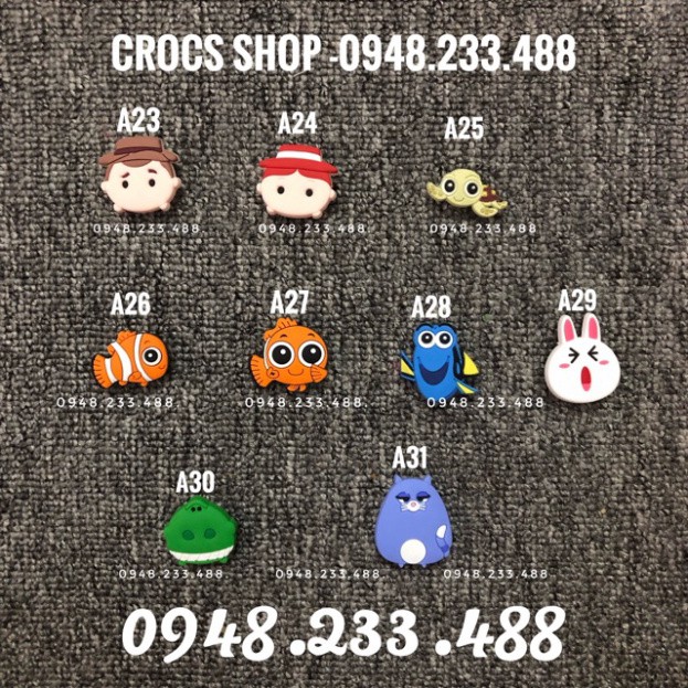 Nút cài dép Jibbitz-charm-icon-sticker CUTE (A21-A38).Shop ship từ 10 con
