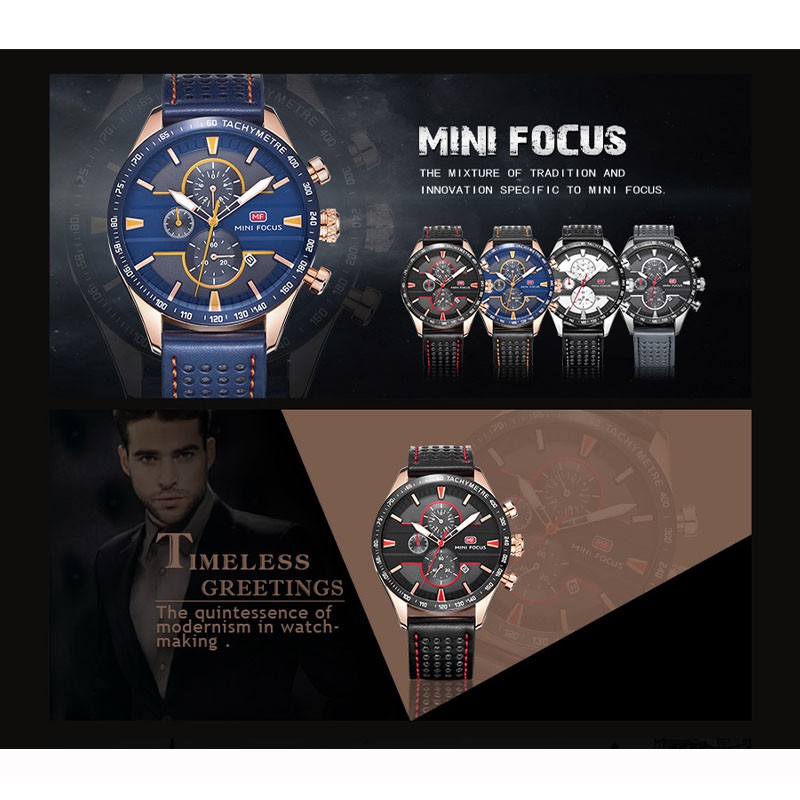 Mini FOCUS Đồng Hồ Đeo Tay Thể Thao Chống Thấm Nước Đa Năng Dây Da Thật Cá Tính Cho Nam