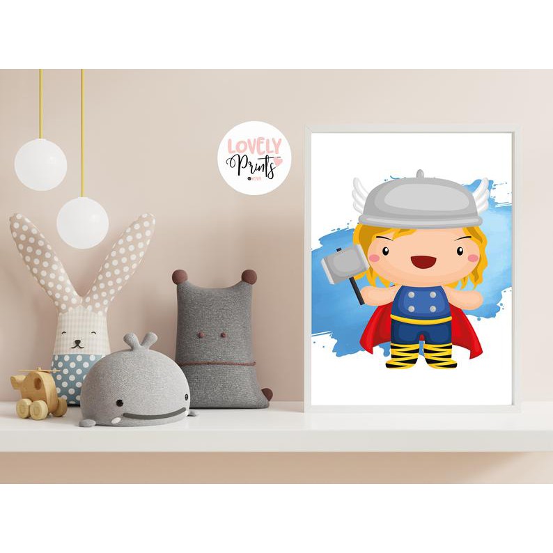 Bộ Tranh Các Siêu Anh Hùng Thor, Captain America, Superman Cực Kỳ Dễ Thương-Tranh Canvas Decor Phòng Ngủ Cho Bé