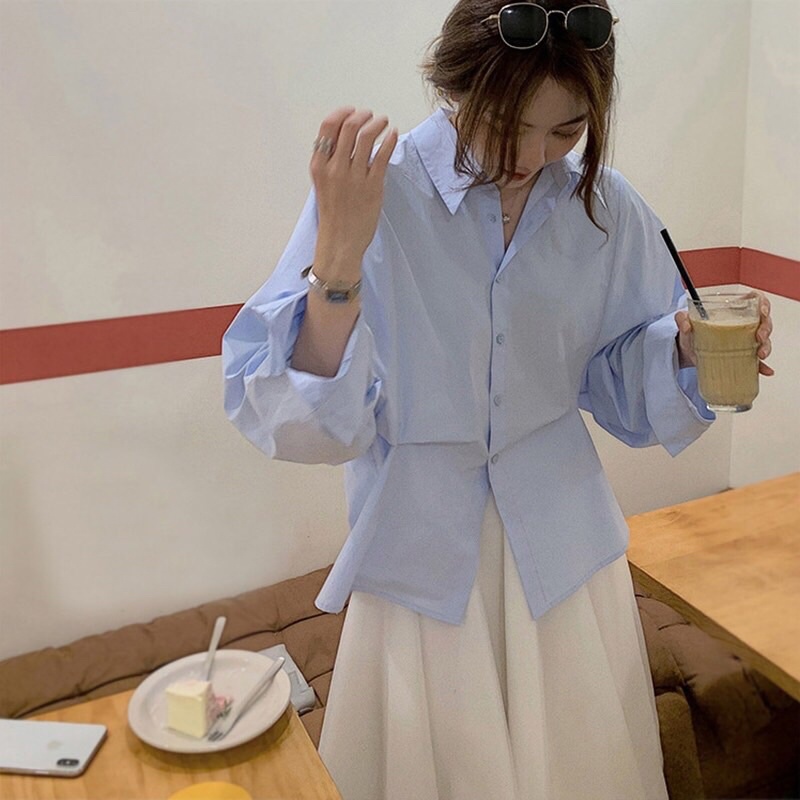 Áo sơ mi nữ dài tay basic, Sơ mi nữ kiểu dáng ullzang mới vải thô không nhăn nhàu Linzstore | BigBuy360 - bigbuy360.vn