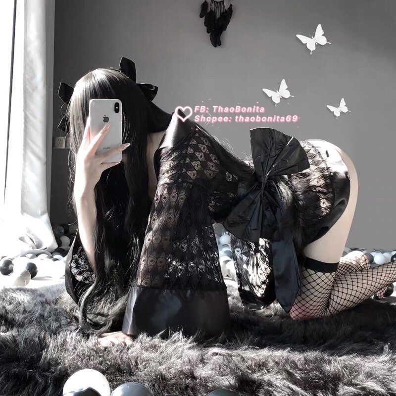 Set KIMONO nơ eo đen huyền bí quyến rũ gợi cảm T471 | BigBuy360 - bigbuy360.vn