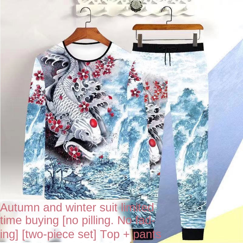 Set Đồ Hai Mảnh Áo Thun Tay Dài In Hình 3D Và Quần Dài Thời Trang Mùa Thu Cho Nam