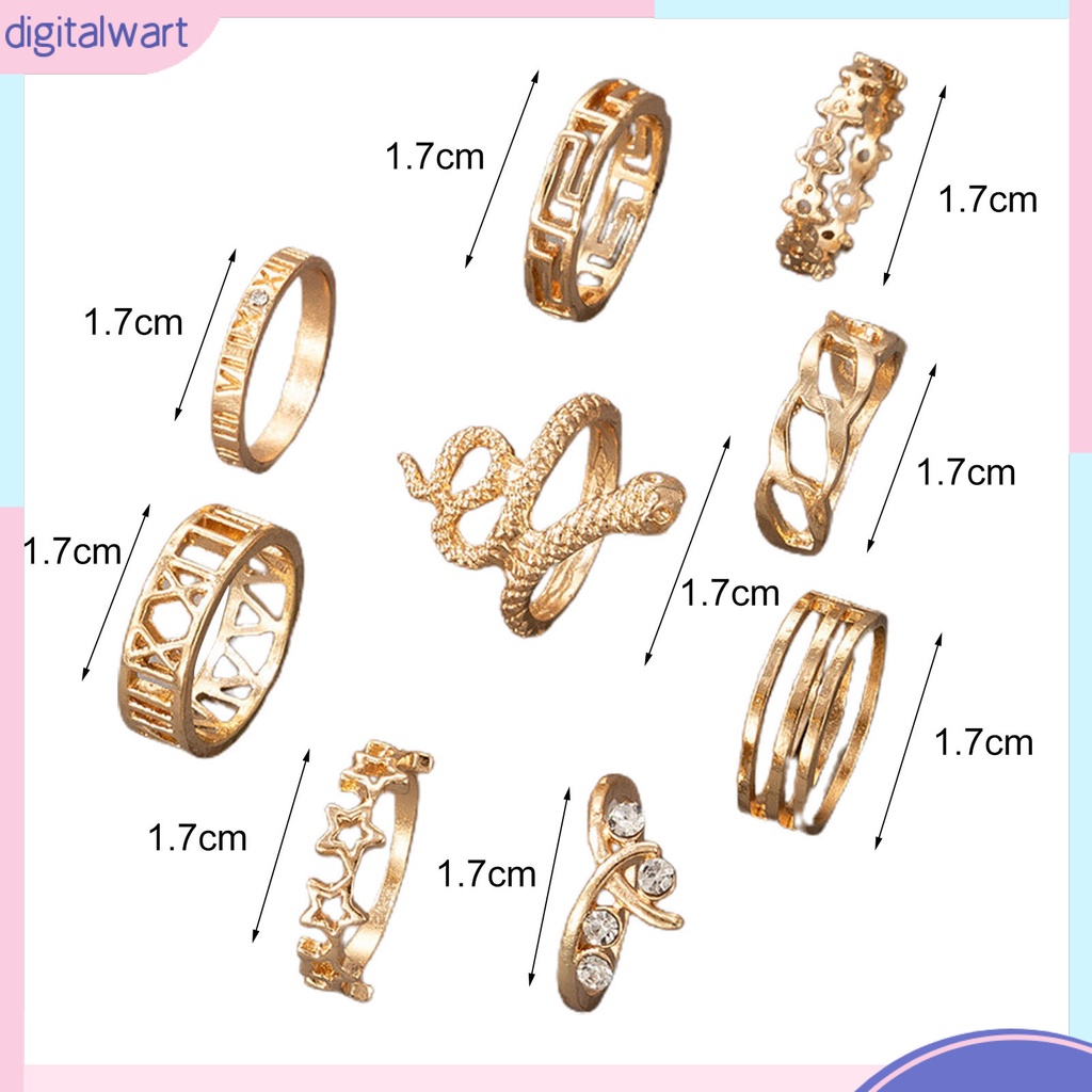 Set 9 Nhẫn Đeo Khớp Ngón Tay Thiết Kế Hình Rắn Độc Đáo Thời Trang Cho Nữ