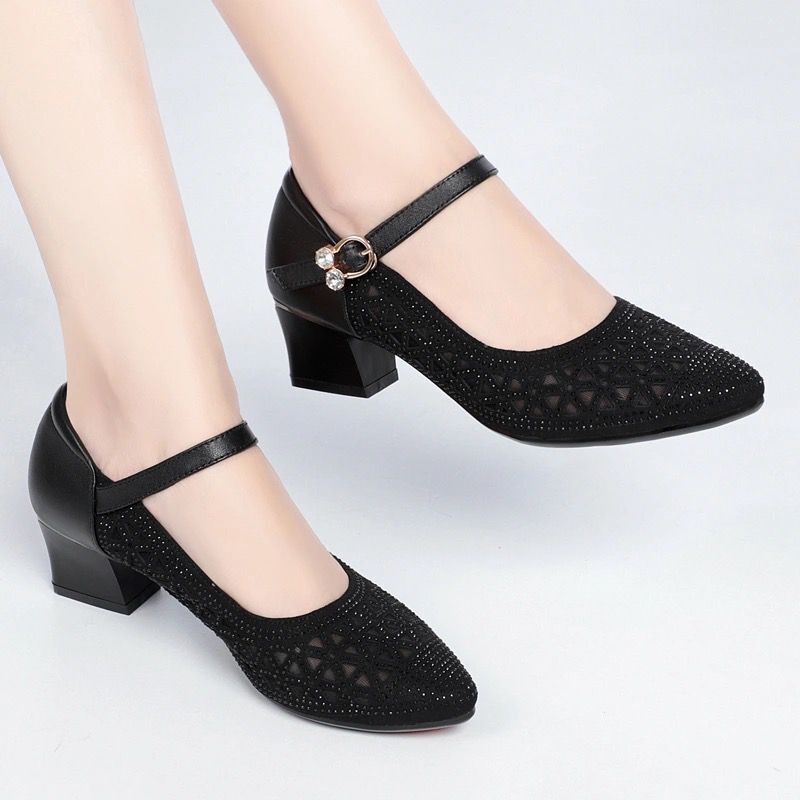 Giày Da Mềm Đế Vừa Phối Lưới Thoáng Khí Thời Trang Mùa Hè Cho Nữ Trung Niên