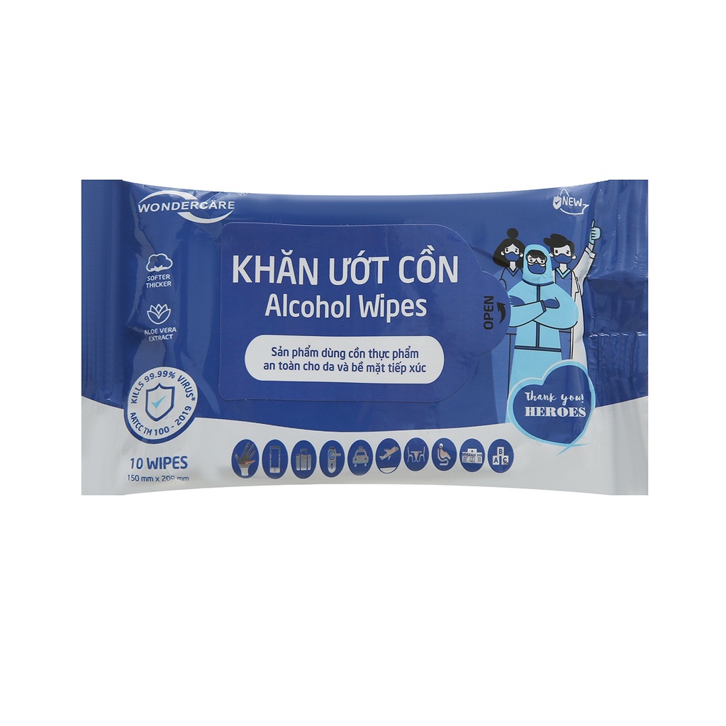 Khăn ướt cồn Wonder care 10 tờ /gói - kháng khuẩn 99.9%