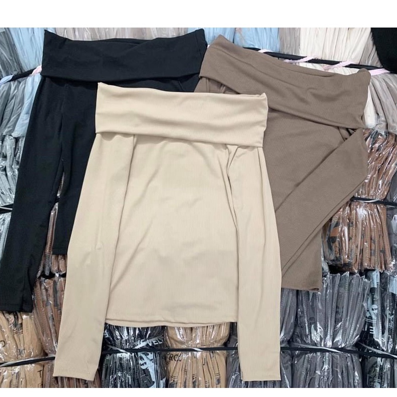 Áo trễ vai thời trang nữ chất liệu len gân | BigBuy360 - bigbuy360.vn