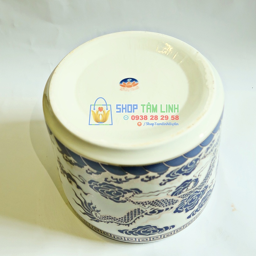 Bát hương Bát Tràng vẽ vàng men xanh kim đồ thờ cúng Shoptamlinh