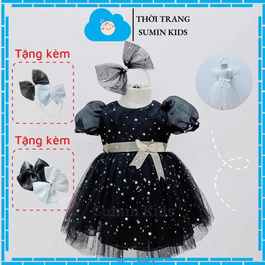 Đầm công chúa bé gái mẫu váy công chúa sao có tay lấp lánh xòe đẹp cho bé yêu SUMIN KIDS