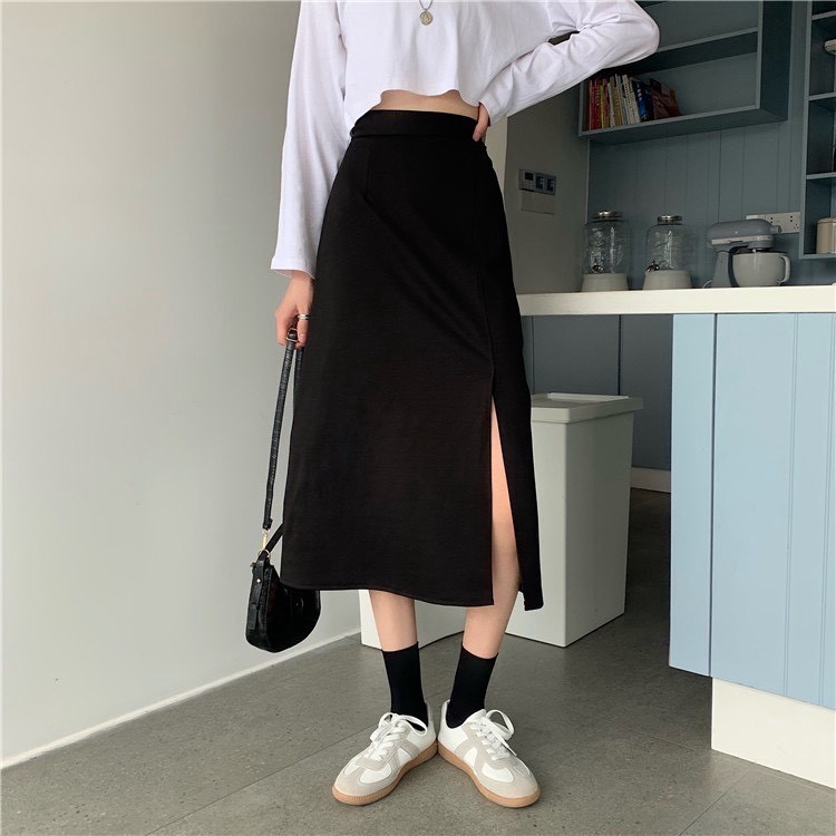 Chân váy dài ulzzang,chân váy a xẻ cạnh,chất tuyết mưa 808