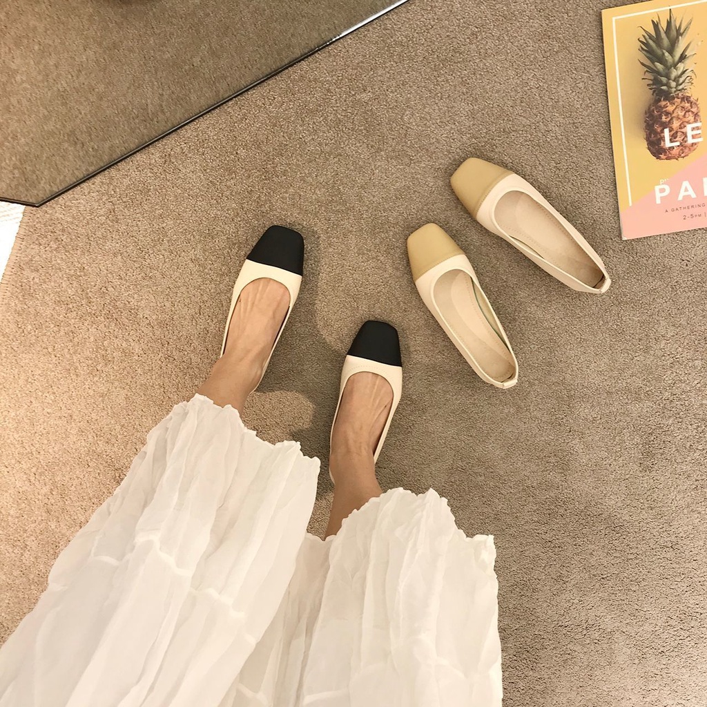 Giày Búp Bê Gót Thấp Mũi Vuông Bằng Da Mềm Thời Trang Mùa Hè Cho Nữ